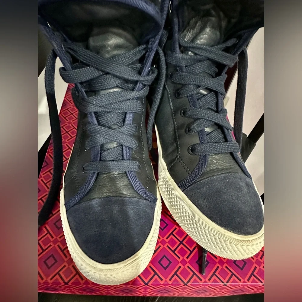 Tory Burch calf leather high top sneakers sz 8.5